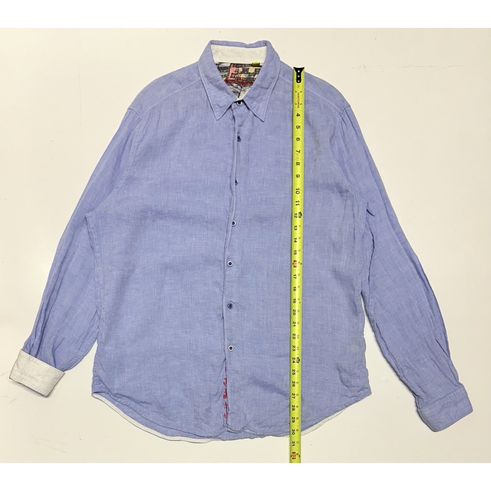 Robert Graham Linen Long Sleeve Button Up Shirt‎ Blue Men's Large